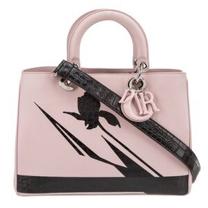 Dior Pink and Black Satchel with Floral Design